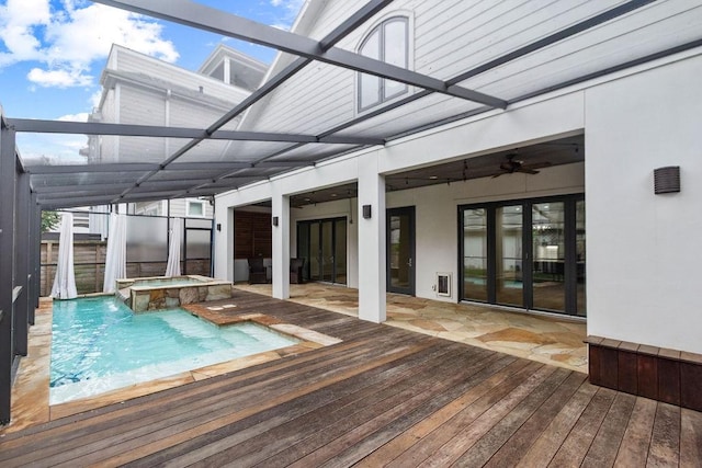 1024 Waverly St, Houston, TX 77008 - view of pool with a ceiling fan, a pool with connected hot tub, and a deck