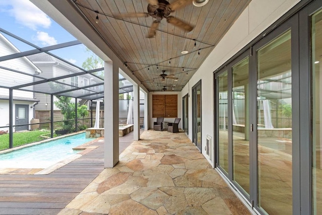 1024 Waverly St, Houston, TX 77008 - view of patio with ceiling fan, an outdoor pool, and glass enclosure