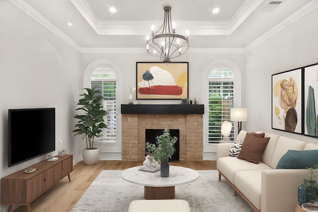 1024 Waverly St, Houston, TX 77008 - living area with a raised ceiling, plenty of natural light, light wood-type flooring, and ornamental molding