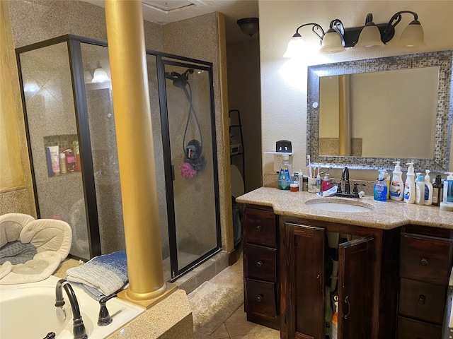 1319 Cherry Spring Dr, Houston, TX 77038 - full bathroom featuring a stall shower, tile patterned flooring, and vanity