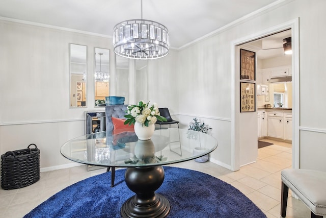 5306 Havenwoods Dr, Houston, TX 77066 - tiled dining area featuring a chandelier, ornamental molding, and baseboards