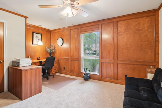5306 Havenwoods Dr, Houston, TX 77066 - carpeted office featuring a ceiling fan and crown molding
