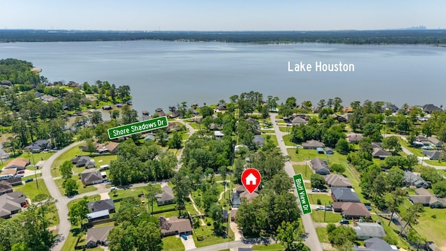 18510 Bluffview Dr, Crosby, TX 77532 - aerial view with a water view and a residential view