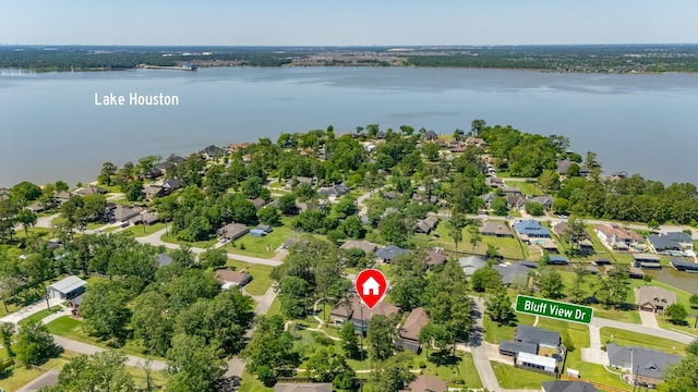 18510 Bluffview Dr, Crosby, TX 77532 - drone / aerial view featuring a water view and a residential view
