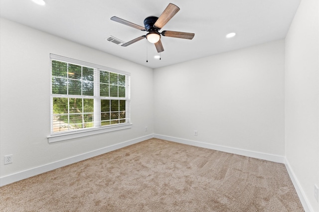 12126 Guadalupe Trail Ln, Humble, TX 77346 - carpeted spare room featuring baseboards, visible vents, recessed lighting, and a ceiling fan