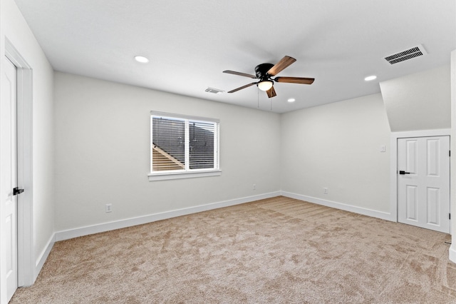 12126 Guadalupe Trail Ln, Humble, TX 77346 - spare room with a ceiling fan, visible vents, recessed lighting, and carpet
