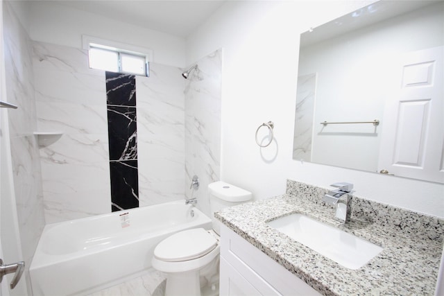 full bath with toilet, washtub / shower combination, and vanity