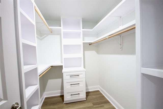 spacious closet with dark wood-style flooring