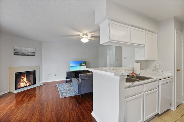 2120 El Paseo St Unit 1503, Houston, TX 77054 - kitchen with white cabinetry, light wood-type flooring, dishwasher, and a ceiling fan