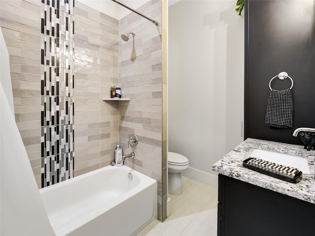 10114 Mariner Oaks Dr, Missouri City, TX 77459 - bathroom with baseboards, toilet, vanity, tile patterned flooring, and shower / bathtub combination