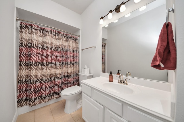 313 Overlook Dr, Friendswood, TX 77546 - bathroom featuring a shower with shower curtain, toilet, tile patterned flooring, and vanity
