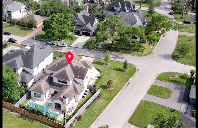 7526 Janak Dr, Houston, TX 77055 - aerial overview of property's location with nearby suburban area and a pool area