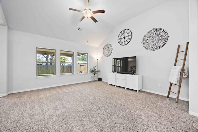 212 Bryan Way, Angleton, TX 77515 - unfurnished living room with carpet flooring, baseboards, a ceiling fan, and visible vents