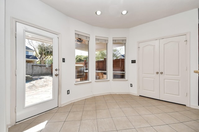 6423 Middlelake Ct, Katy, TX 77450 - empty room featuring a ceiling fan, light tile patterned flooring, and recessed lighting