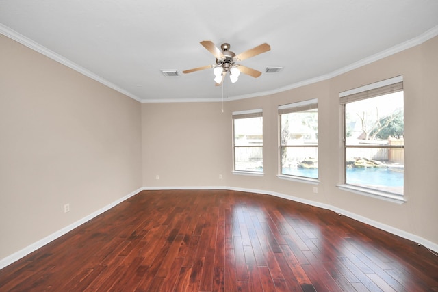 6423 Middlelake Ct, Katy, TX 77450 - unfurnished room with ceiling fan, dark wood-type flooring, baseboards, and crown molding