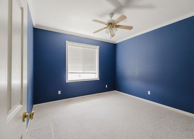 4135 Bellefontaine, Houston, TX 77025 - spare room featuring ornamental molding, a ceiling fan, carpet flooring, and baseboards