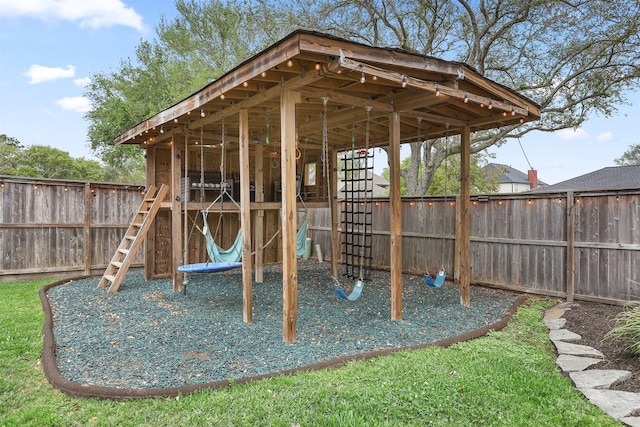 view of play area featuring a fenced backyard