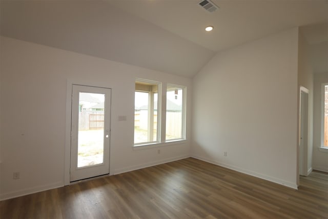 8526 Pier Cove Dr, Cypress, TX 77433 - spare room with wood finished floors, lofted ceiling, and recessed lighting