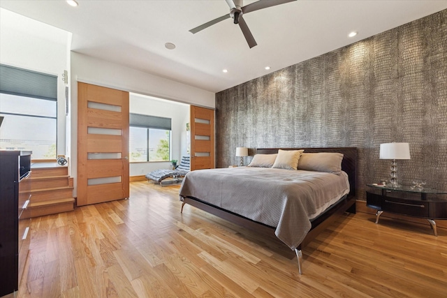 5417 Hidalgo St Unit B, Houston, TX 77056 - bedroom featuring wood finished floors, recessed lighting, and ceiling fan