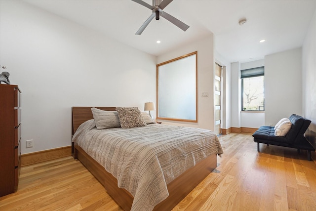 5417 Hidalgo St Unit B, Houston, TX 77056 - bedroom featuring light wood-type flooring, baseboards, a ceiling fan, and recessed lighting