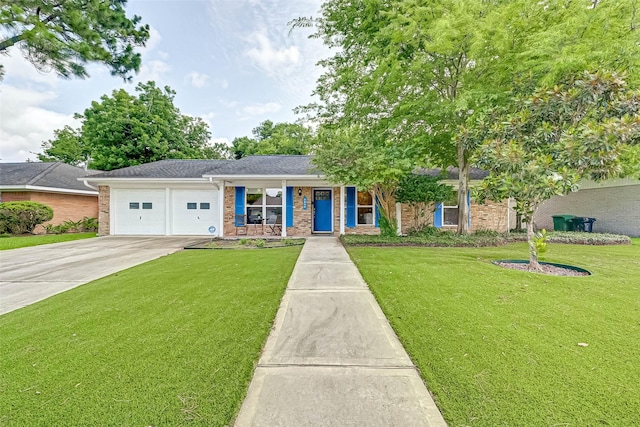 5806 Cartagena St, Houston, TX 77035 - view of front of property with concrete driveway, roof with shingles, a front lawn, brick siding, and a garage