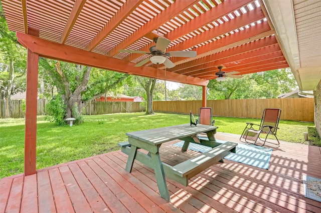 5806 Cartagena St, Houston, TX 77035 - wooden deck featuring a pergola, a fenced backyard, and a yard
