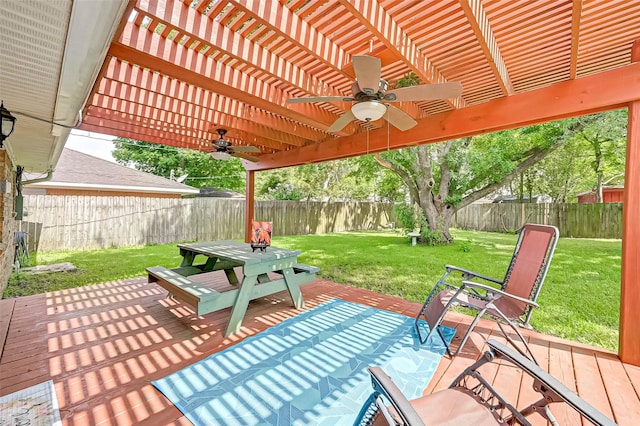 5806 Cartagena St, Houston, TX 77035 - view of patio / terrace with a ceiling fan, a fenced backyard, outdoor dining area, and a pergola
