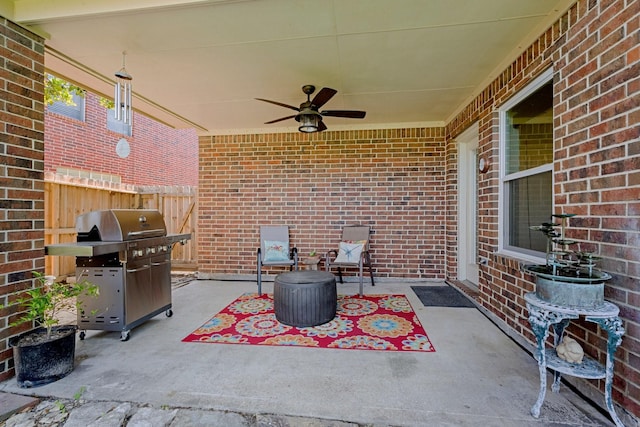 8922 Eaglecove Dr, Houston, TX 77064 - view of patio with a grill, ceiling fan, and fence