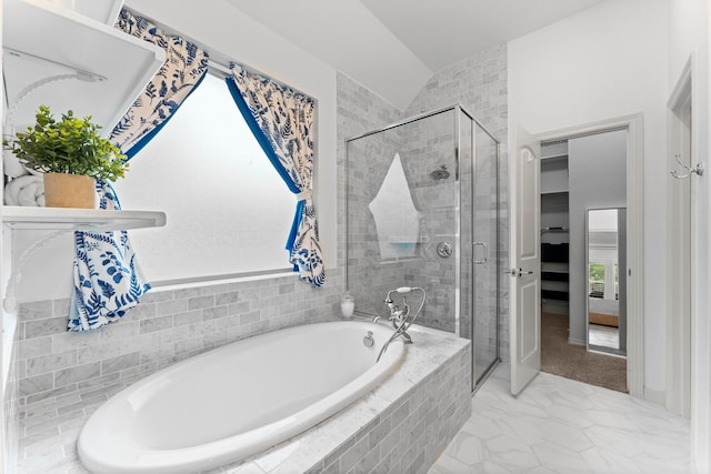 11202 Puckett River Dr, Cypress, TX 77433 - full bath with a shower stall, a garden tub, and marble look tile flooring