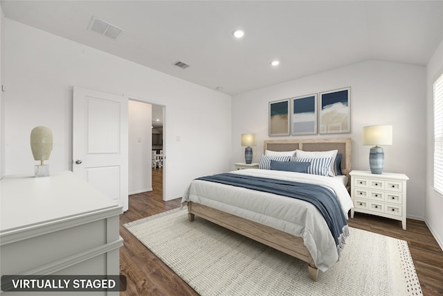 bedroom featuring recessed lighting, visible vents, and dark wood-style floors