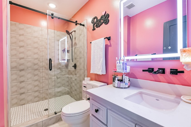 2415 Church St, Galveston, TX 77550 - full bathroom with a shower stall, visible vents, toilet, and vanity