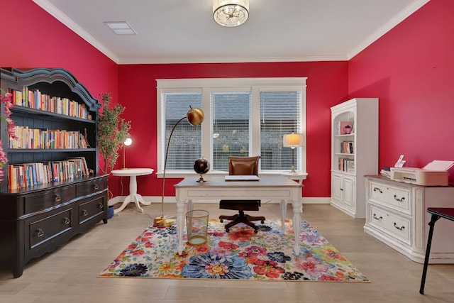 5119 Long Branch Bnd, Fulshear, TX 77441 - office featuring wood finished floors, ornamental molding, and baseboards