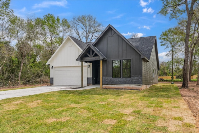 24717 Sligo St, Hempstead, TX 77445 - modern farmhouse with a front yard, an attached garage, board and batten siding, and concrete driveway