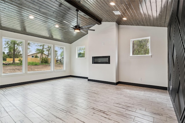 24717 Sligo St, Hempstead, TX 77445 - interior space with lofted ceiling with beams, baseboards, a healthy amount of sunlight, and ceiling fan