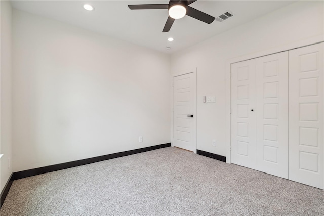 24717 Sligo St, Hempstead, TX 77445 - unfurnished bedroom featuring recessed lighting, carpet flooring, baseboards, visible vents, and a closet