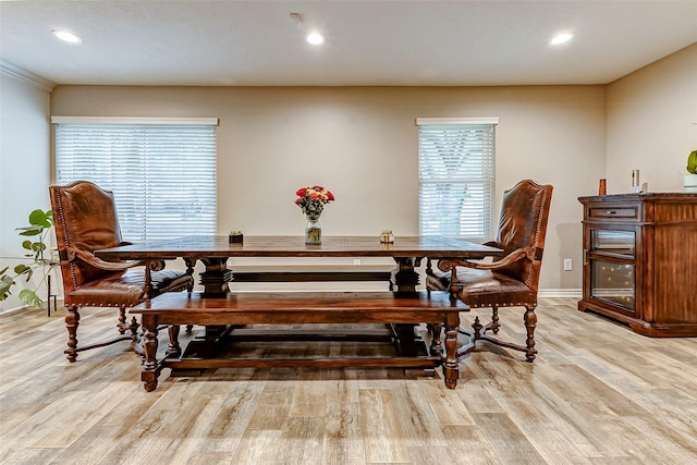 22814 Wren Ln, Tomball, TX 77377 - dining space featuring light wood-style floors, baseboards, and recessed lighting