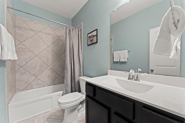 320 Cadela Dr, Montgomery, TX 77316 - bathroom featuring shower / bath combination with curtain, toilet, tile patterned floors, and vanity