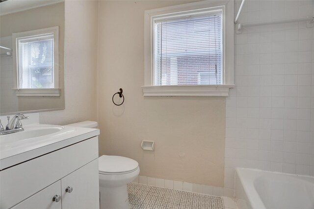 2348 Sheridan St, Houston, TX 77030 - full bath featuring vanity, toilet, tile patterned floors, and bathing tub / shower combination
