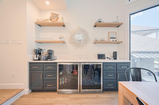 3734 Windswept Dr, Montgomery, TX 77356 - indoor bar featuring beverage cooler and light wood-style floors