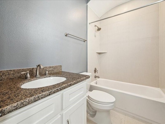 full bathroom featuring vanity, shower / tub combination, and toilet