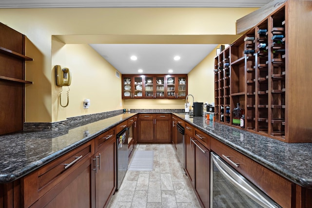 7575 Katy Fwy Unit 4, Houston, TX 77024 - bar with stone tile flooring, a sink, recessed lighting, and dishwasher
