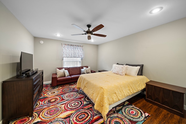 7575 Katy Fwy Unit 4, Houston, TX 77024 - bedroom featuring recessed lighting, a ceiling fan, and dark wood-style floors