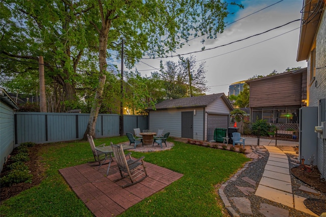 2311 Branard St, Houston, TX 77098 - view of yard featuring a fenced backyard, an outdoor structure, and a patio