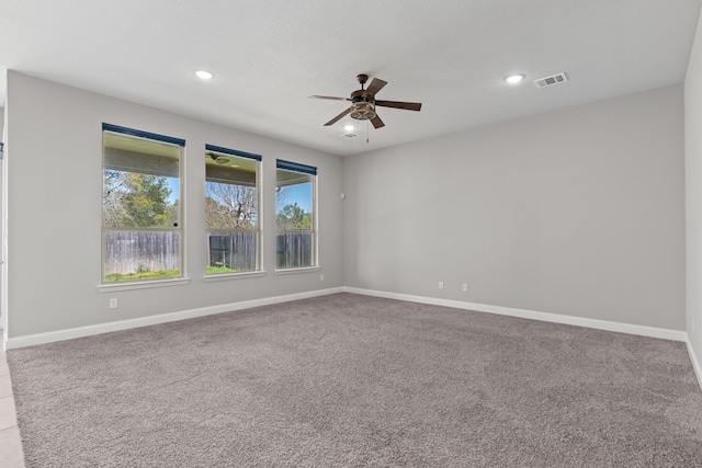 32734 Harvest Valley Dr, Brookshire, TX 77423 - empty room featuring a ceiling fan, carpet floors, recessed lighting, and baseboards