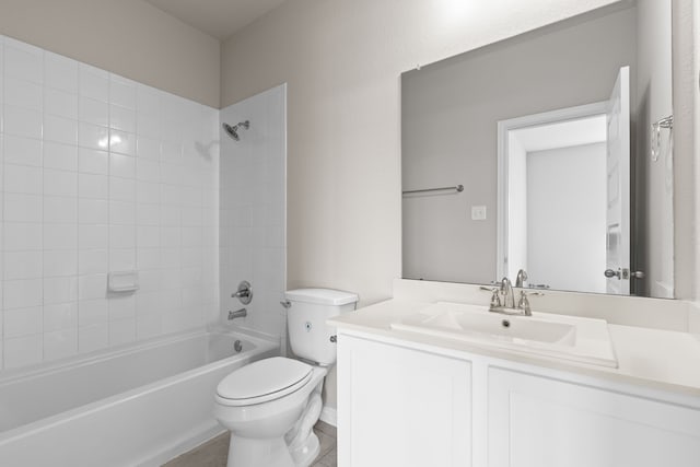 32734 Harvest Valley Dr, Brookshire, TX 77423 - bathroom featuring toilet, tub / shower combination, and vanity