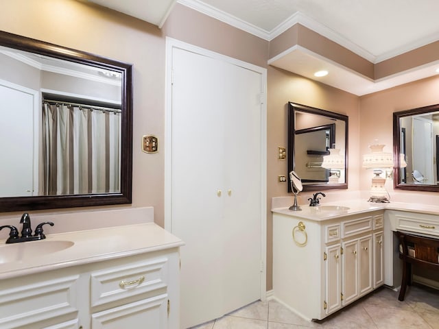16707 Rugby Ct, Spring, TX 77379 - bathroom featuring tile patterned floors, vanity, and crown molding