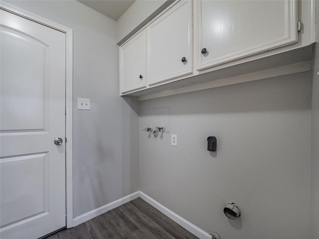 1701 N Park Way Dr, Deer Park, TX 77536 - washroom with baseboards, dark wood-type flooring, cabinet space, washer hookup, and hookup for an electric dryer