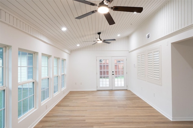 18007 Ravenfield Dr, Houston, TX 77084 - empty room featuring visible vents, french doors, light wood-style floors, and a ceiling fan