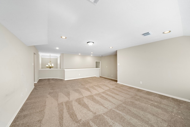 6123 Cameron Ct, League City, TX 77573 - empty room featuring baseboards, visible vents, carpet flooring, and an inviting chandelier
