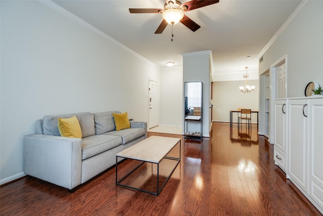 2255 Braeswood Park Dr Unit 294, Houston, TX 77030 - living area featuring a chandelier, dark wood-style floors, crown molding, and a ceiling fan